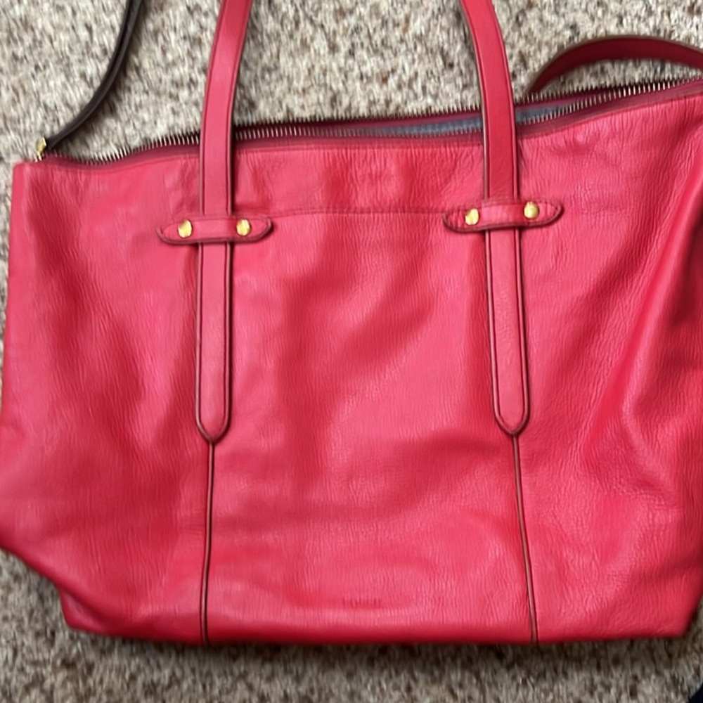 Red Leather Fossil Tote Bag